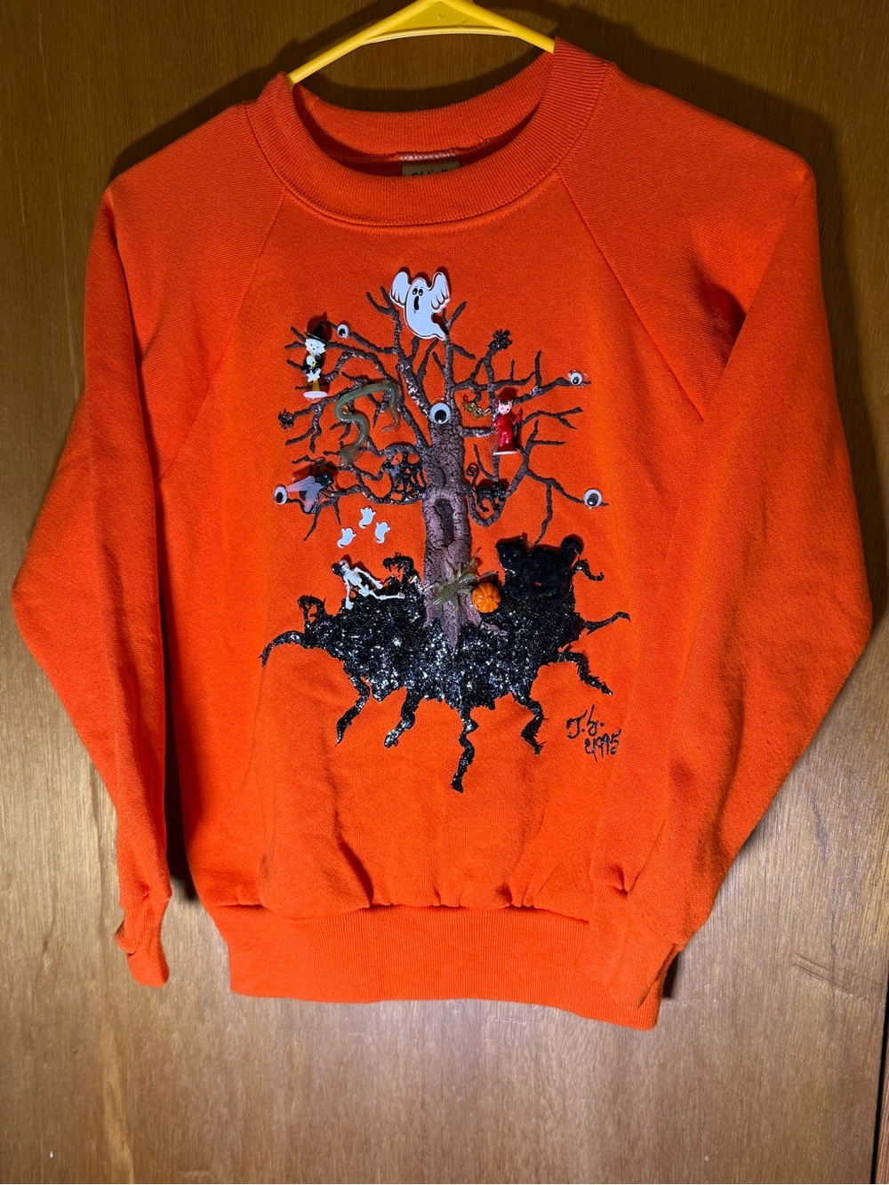 Vintage Unique one of a Kind Handmade Kids Orange Halloween Graphic Sweatshirt